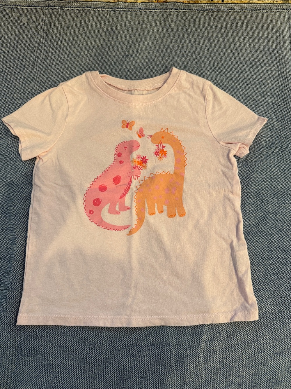 The Children's Place Pink Short Sleeve Tee with Pink & Orange Dino Graphic